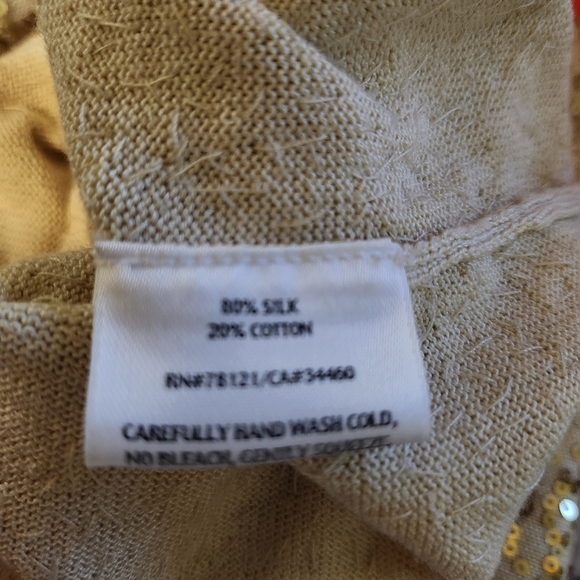 Eileen Fisher 80% Silk Cotton Sz L Vintage Gold Sequin V-Neck Top Party Evening - Picture 7 of 16